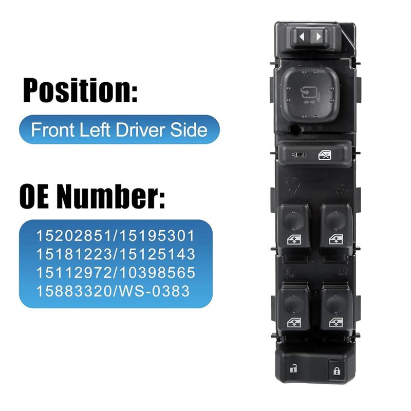 Portable 15883429 Car Front Driver Side Master Power Window Lift Switch With Folding Mirrors Parts Component For Hummer H2 2005- чёрный