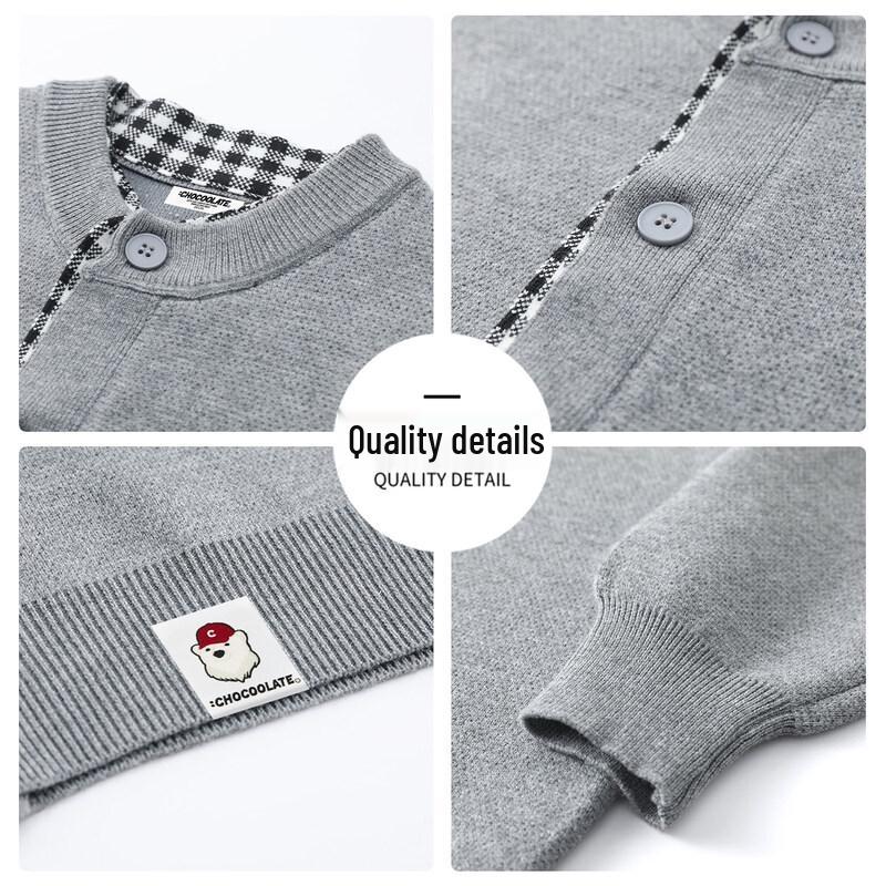 CHOCOOLATEit Men's Color-block Patchwork Round Neck Knitted Cardigan Sweater