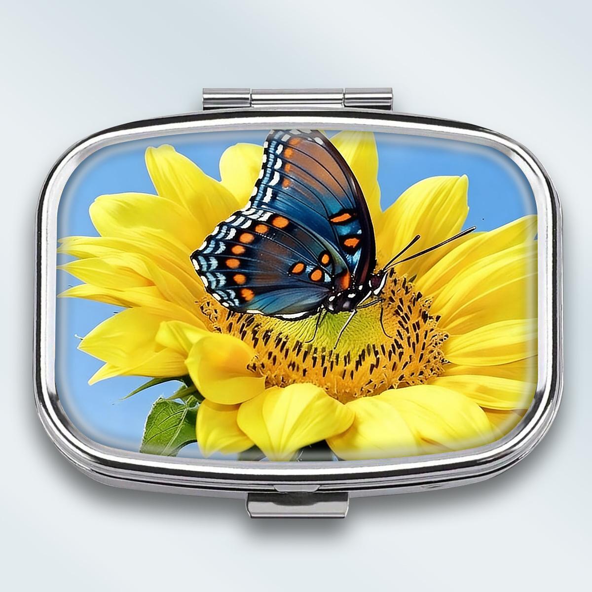 

Portable Pill Box with 2 Compartments, Mini Metal Medicine Organizer Case, Cute Printed Pill Container for Vitamins, Pills, Jewelry, Travel, Daily Use