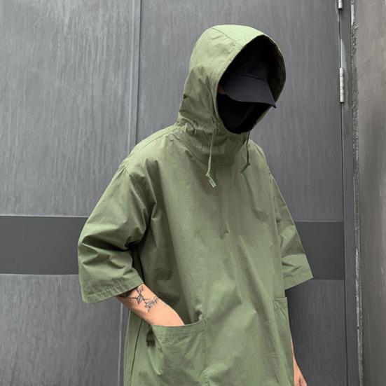 Hooded Half Sleeve Pullover Top Soft Large Pockets Loose Men T-shirt Streetwear