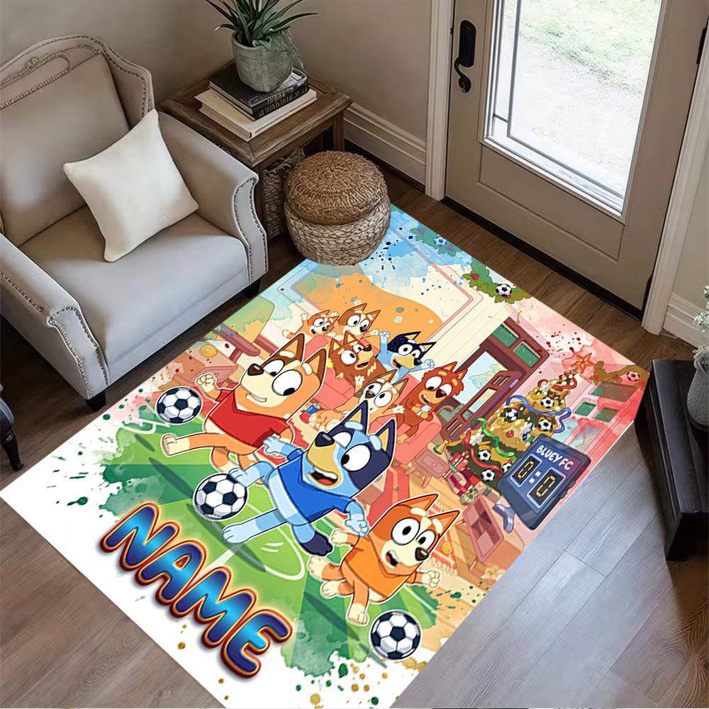 Bluey's Soccer Fun Personalized Text Carpet Perfect for Bedrooms Playrooms Living Rooms Outdoor Anti-slip Rug Office home decor