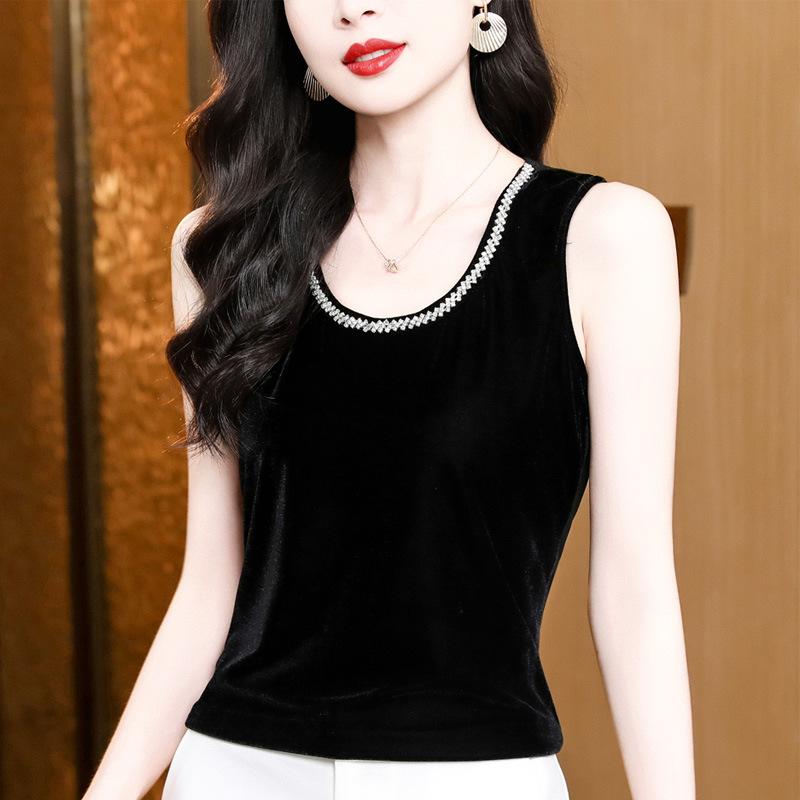 

Новый стиль и универсальный бархатный жилет с бисером для женщин, для ношения как внутри, так и снаружи, с высококачественным пуловером с круглым вырезом и без рукавов в качестве основы. M