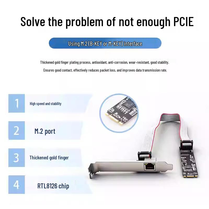 M.2 2.5G/1G High-Speed PCIe RJ45 Network Card for Desktop