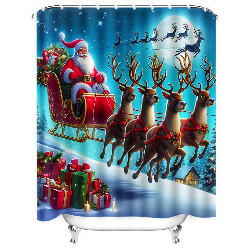 

Santa Claus Christmas Shower Curtain Reindeer Sleigh Gifts Bathroom Decor Snowy Night Moonlit Magic Easy To Clean And Maintain W60H190(CM)-1 Pcs
