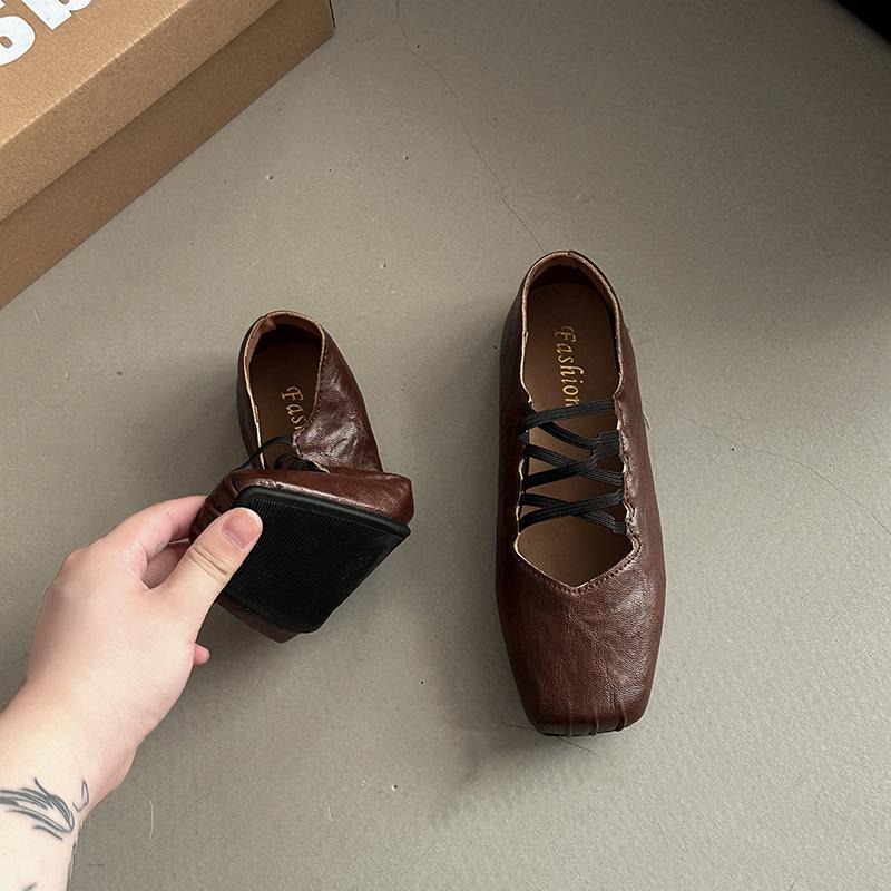 Summer temperament versatile solid color lace-up light mouth single shoes women's autumn fashion retro Mori casual wedge Mary Jane shoes