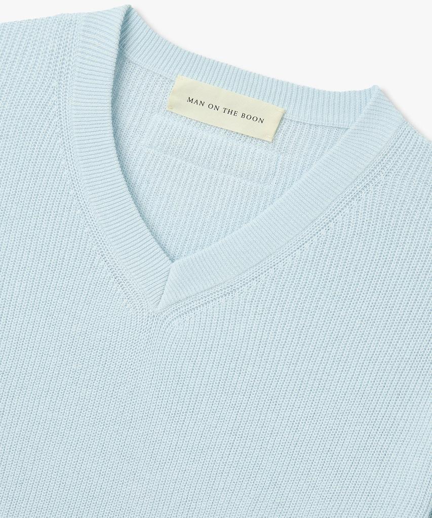 MAN ON THE BOON Linen Blend V-Neck Knit Pullover_Sky Blue 4716113008