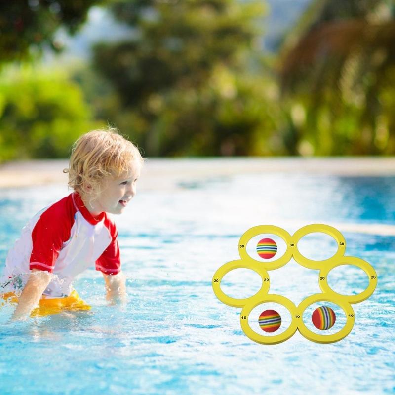 Foam Rings Toy Pool Floats with 10 Colorful Tossing Balls Water Sports Floating Pool Game Toy for Family Gatherings