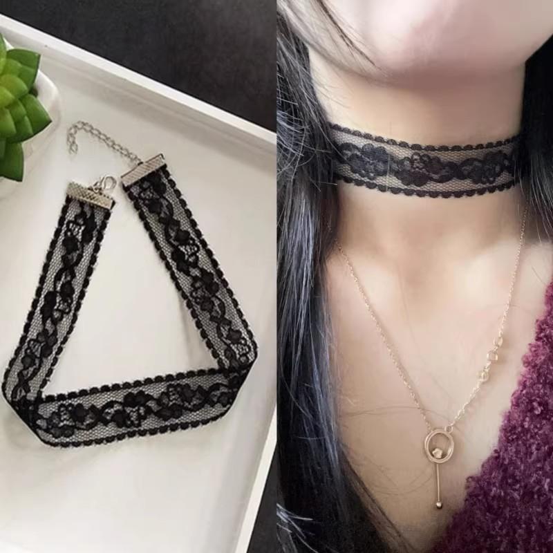 Schwarz Weiß Sexy Spitze Rose Blume Halskette für Frauen Harajuku Gotisch Kurz Choker Kragen Halskette Party Damen Hals Schmuck