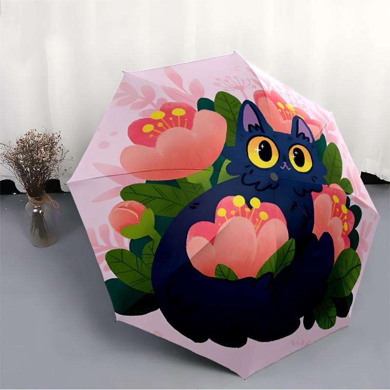 1pc Floral Cat Automatic Open/Close Umbrella, Portable Folding Umbrella for Travel, Themed Events,