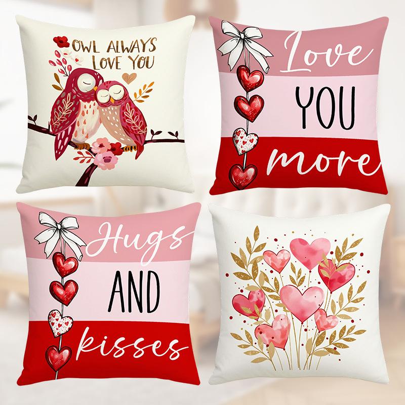 Vikama Valentine'S Day Gift Cushion Set Owl And Love Sofa Bedroom Home Decoration Pillowcase Without Inner Core
