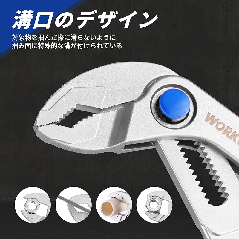 WORKPRO Water Pump Pliers, Mini Water Pliers, 108mm Overall Length, 25mm Maximum Opening, Quick Release Adjustment, Electroplated