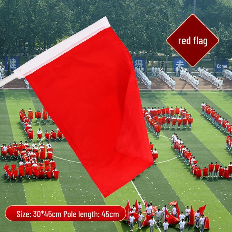Double-Sided Red and Yellow Flag with Pole - Children s Performance Prop for Kindergarten and Dance
