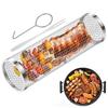 BBQ Basket Stainless Steel Rolling Grilling Basket Wire Mesh Cylinder Grill Basket Portable Round Outdoor Camping Barbecue Rack