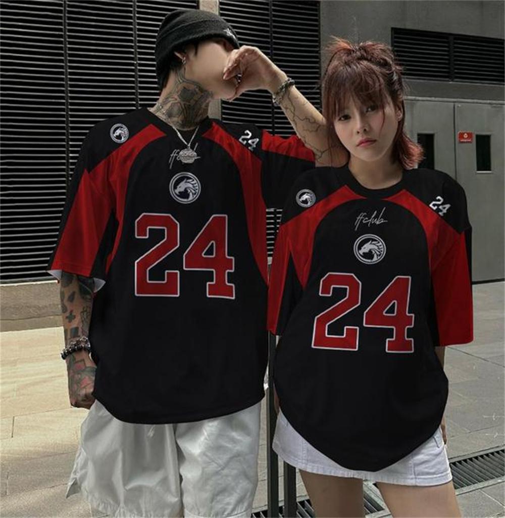 1 sztuka T-shirt dżersejowy z nadrukiem numeru i litery Koszulka kultury fanów Koszulka męska Street z krótkim rękawem High Street Hip Hop Oversize T-shirt