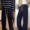 Dark Blue Imitation Tencel Jeans for Women, Spring/Summer New High-Waisted Slimming Plus Size Straight Loose Wide-Leg Pants