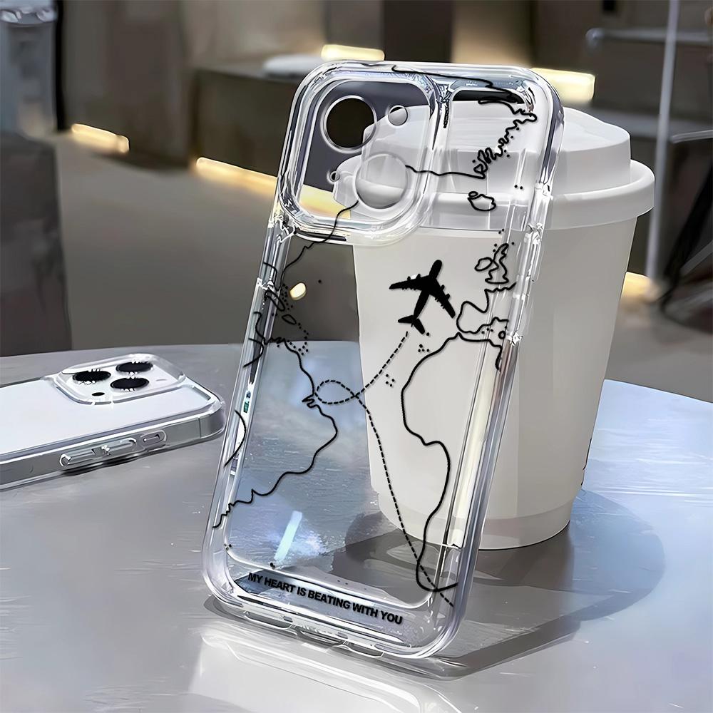 Explore the World Travel Pattern Phone Case for iPhone 17 16 15 14 13 12 11 ProMax X XS XR 7 8Plus Soft TPU Shockproof Cover