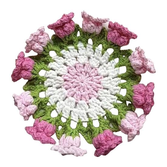 Crochet Rose Bouquet Coaster Heat-resistant DIY Handmade Knitting Flower Coffee Mug Cup Mat Kitchen Countertop Table Desk Decoration