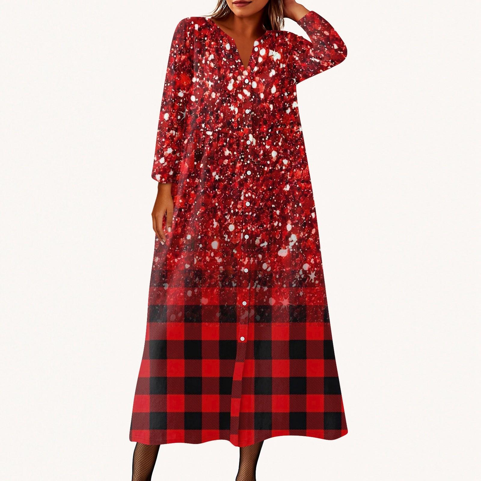 

Женское модное платье-рубашка свободного кроя с принтом, круглым вырезом и рукавами семь четвертей на пуговицах S