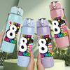 1PC Number 8 Birthday Cake Party Print 750ml Color Plastic Sports Water Bottle Leakproof Flip Straw Lid Suitable for Sports Office Home Use