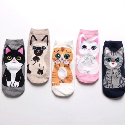 5 Paar/Set Damen-Söckchen mit Cartoon-Motiv und süßer Katze, atmungsaktiv, perfekt für den Alltag