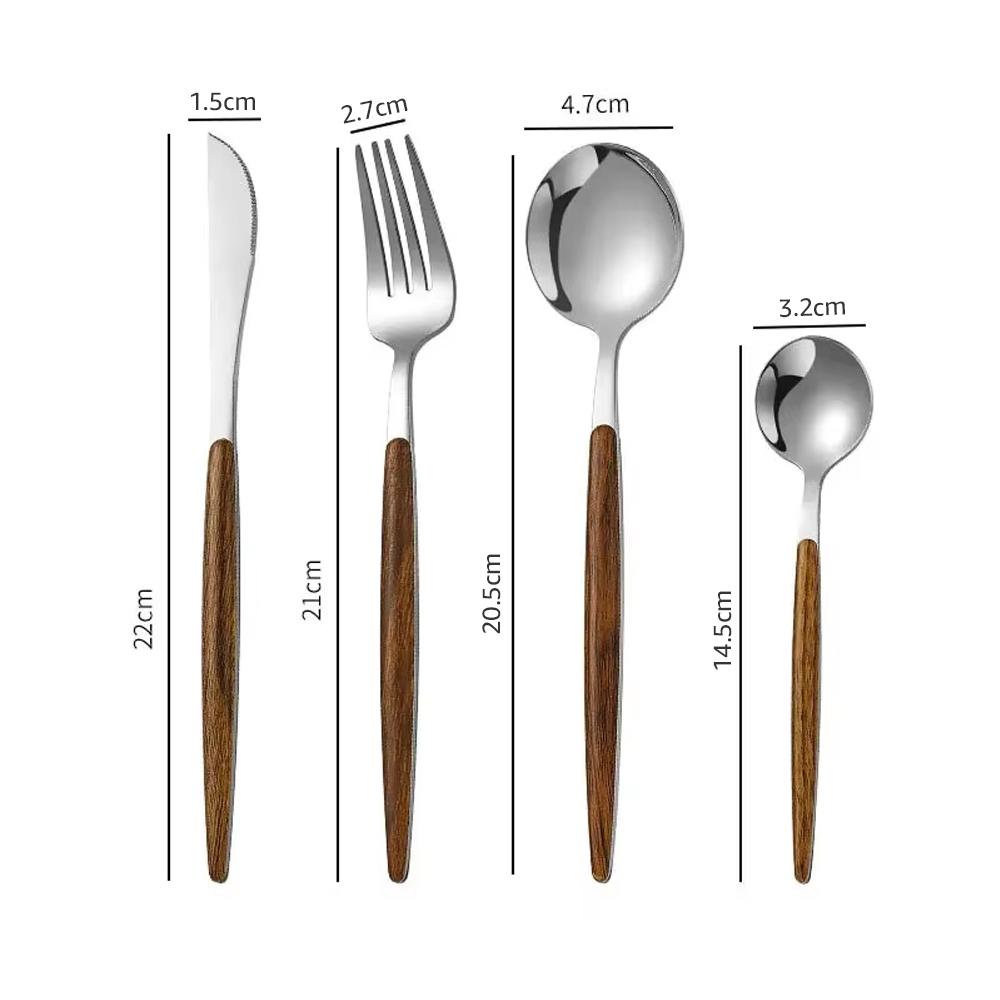 

Набор столовых приборов из нержавеющей стали с имитацией деревянной ручки, 4 шт., столовая посуда, столовые приборы, нож, ложка, вилка, набор столовых приборов, столовая посуда