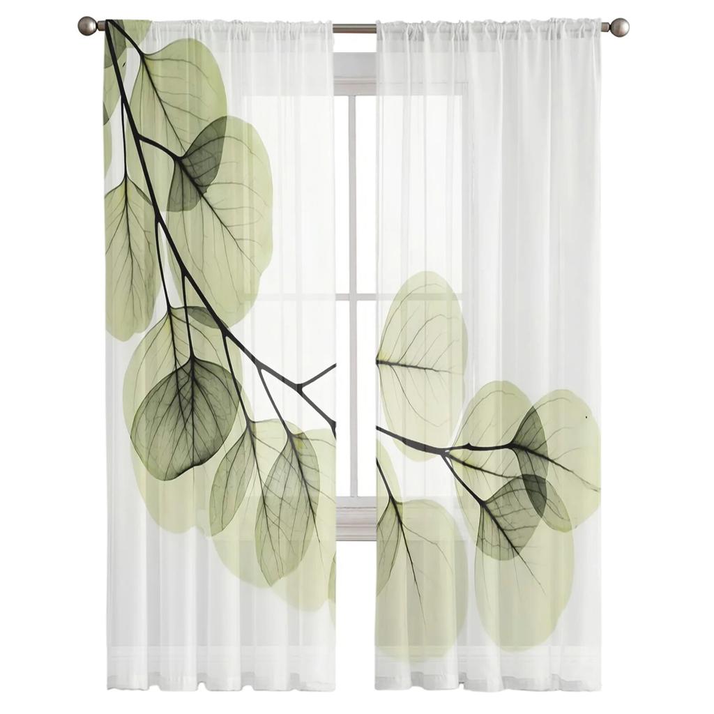 Rami Foglie Verdi Tende Semplici Velate per Camera da Letto Soggiorno Tende da Finestra in Voile Tende in Tulle per Camera dei Bambini