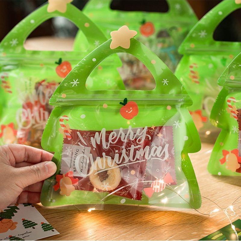 10pcs Plastic Xmas Ziplock Packaging Bag DIY Childen Christmas Gift Toys Jewelry Sugar Snack Candy Bag Portable Storage Pouches