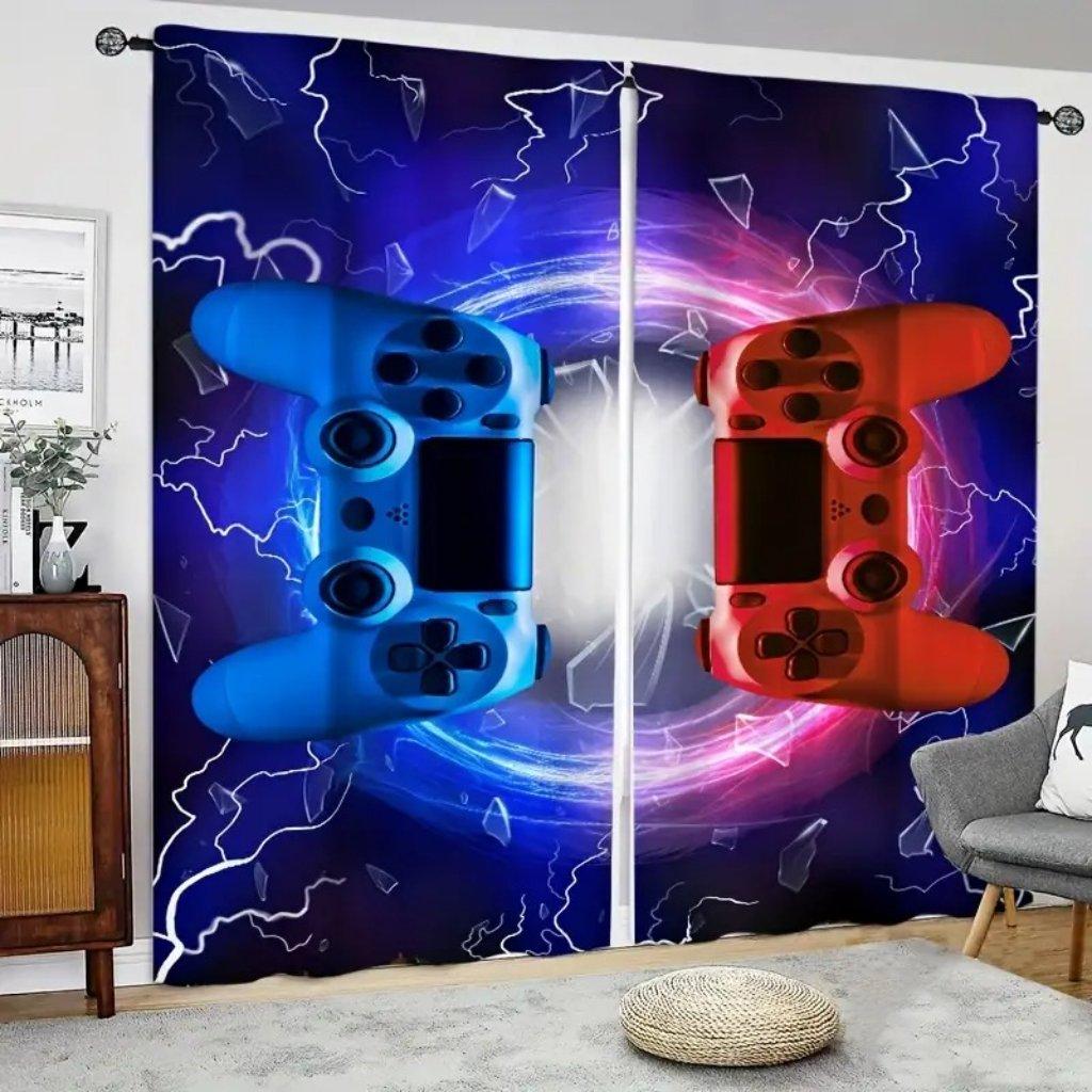 Set Of 2 Gamer Curtains Living Room Bedroom Decor Colorful Gamepad Design Teens Gamers Curtain For Great Made Polyester
