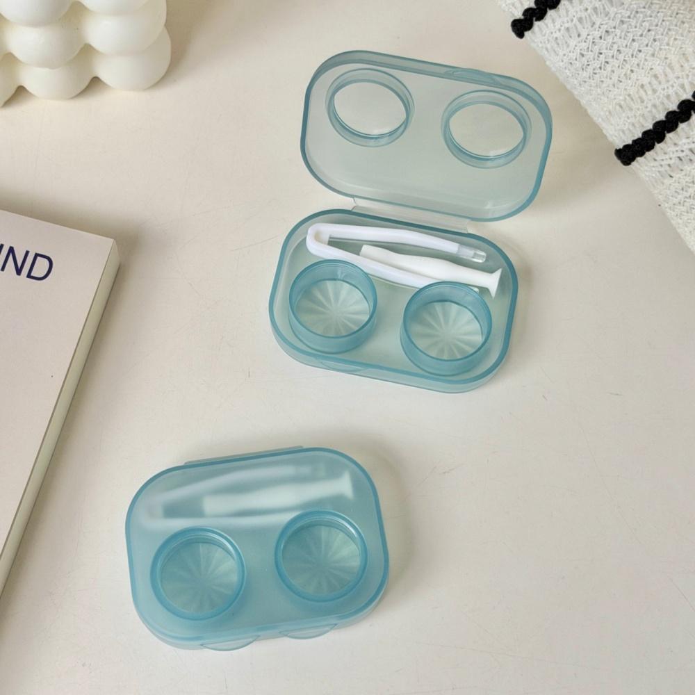 1pc Ins Contact Lens Box Portable Transparent Minimally Integrated Companion Box Girls Travel Contact Lens Case with Tweezers