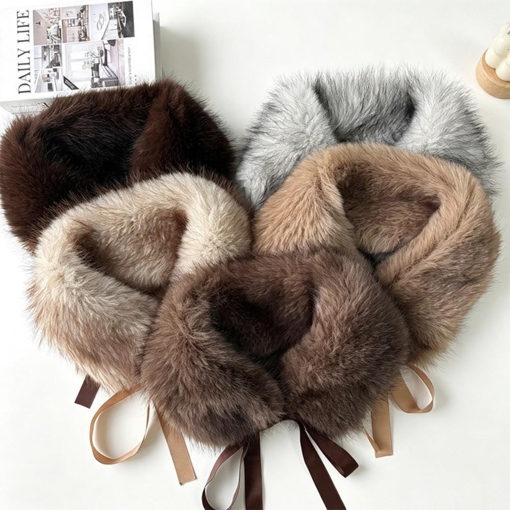 Solid Color Fur Collar Scarf Thicken Neck Warmer Scarf Fluffy Women Scarves Winter