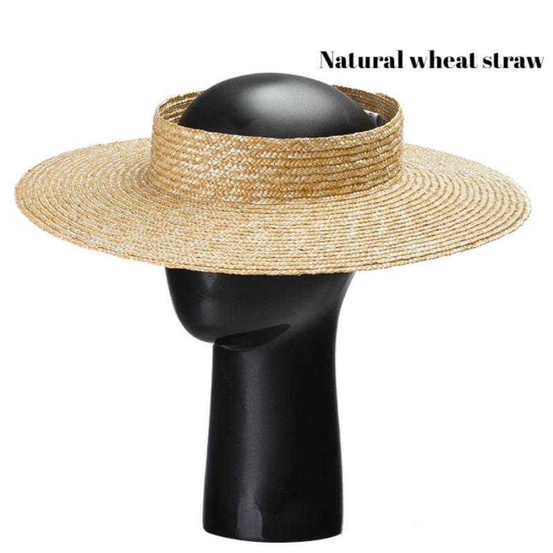 My Extreme Outdoor Activities Women's Natural Wheat Straw Sun Hat Summer Fashion Big Brim Empty Top Hat Outdoor Beach Straw Hat Uv Protection Panama Caps 56-58Cm