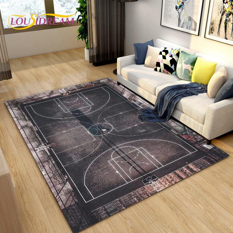3D Basketball Basketball Cour Area Rug,Carpet Rug for Living Room Bedroom Sofa Doormat Decoration,Kids Play Non-slip Floor Mat