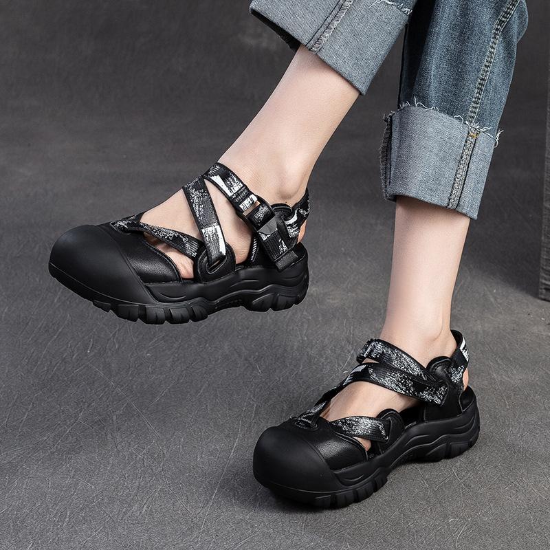 GKTINOO 2025 Summer Shoes Women Thick Soled Sandals Gladiator Hook&Loop Genuine Leather Sneakers Casual Platform Sandals Ladies