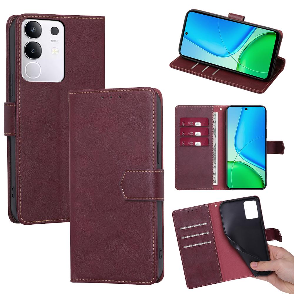 

Для vivo Y29 4G Чохол Шкіряний Чохол для Телефону з Гаманцем з RFID-блокуванням Wine Red