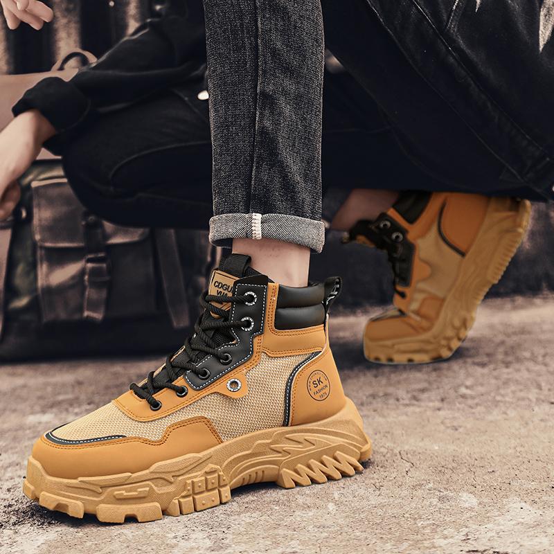 Spring Fashion Men Motorcycle Boot Comfort Breathable Yellow Men's Boots Platform Work Boots Man Ankle Boots Botas Para Hombre