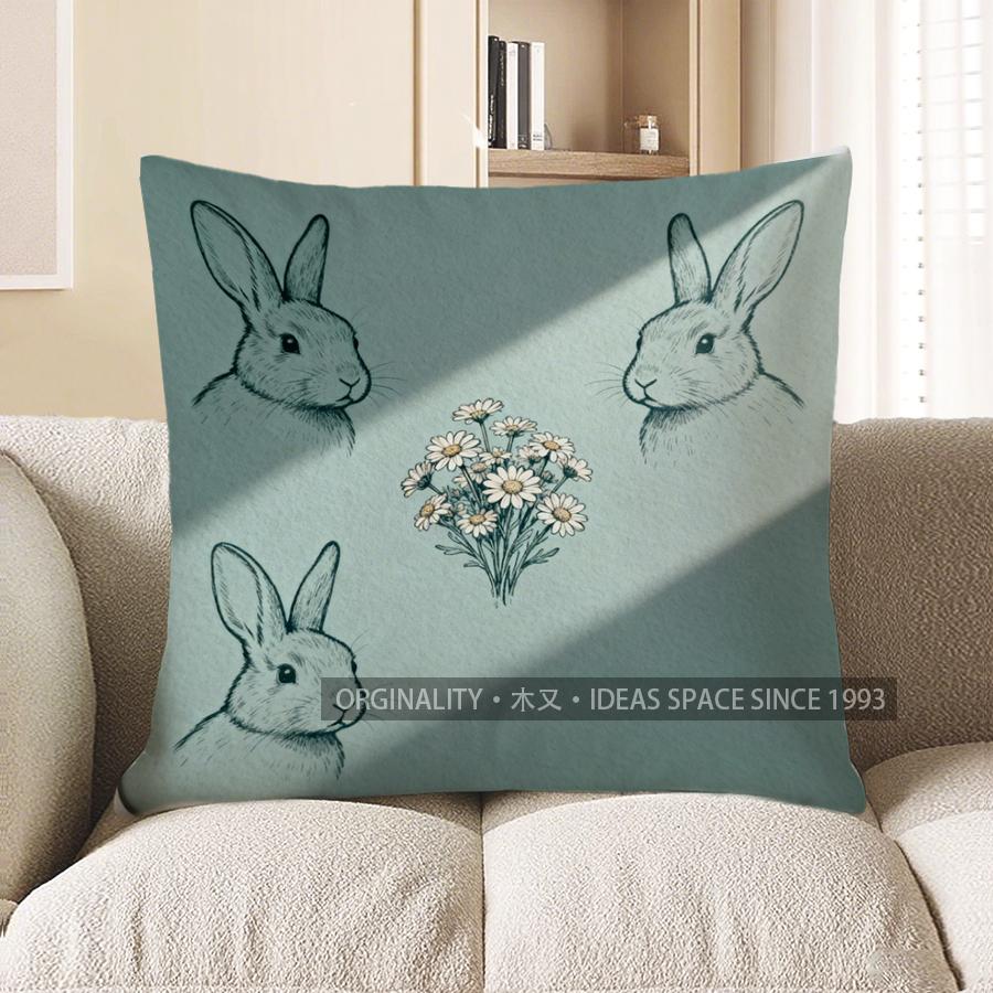 2D Rabbits And Daisy Pattern Cushion Cover Pattern Cushion Cover Suitable For Sofa Bedroom Car Pillow Cover