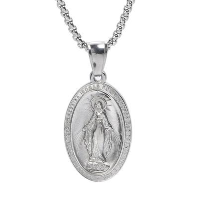 Virgin Mary Statue Mysterious Medal Pendant Necklace Venetian Chain 50cm Silver Men's Zm-p-051