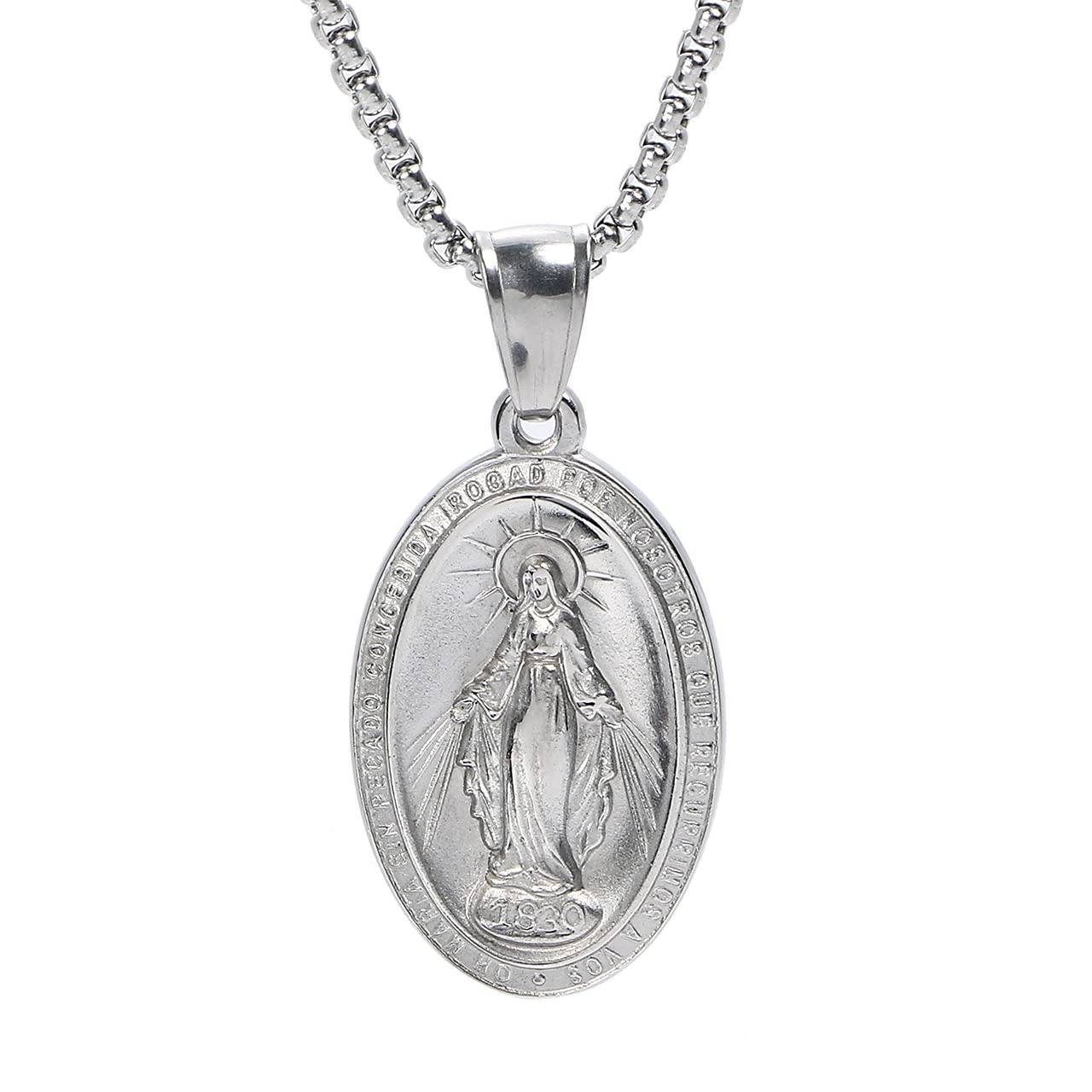 

Virgin Mary Statue Mysterious Medal Pendant Necklace Venetian Chain 50cm Silver [ZIYMU] Men s zm-p-051