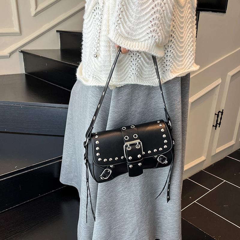 Trendy Punk Style Armpit Bag Large Capacity Underarm Bag Vintage Style Handbag Rivet Design Shoulder Bag For Women