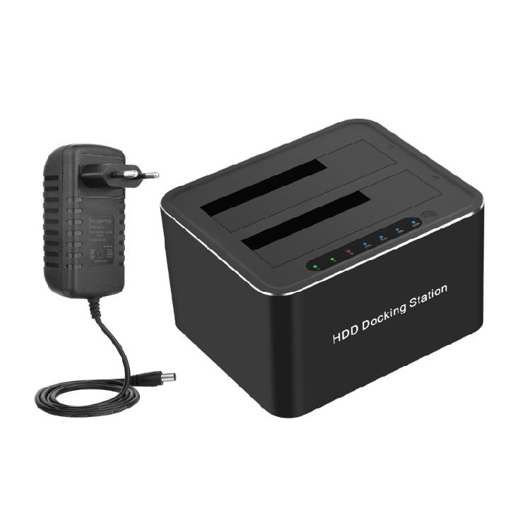 

Fast Speed Double Bay Hard Drive Dock Station USB3.0 5Gbps for 3.5 or 2.5inch Hard Disks with Cloning Function 1