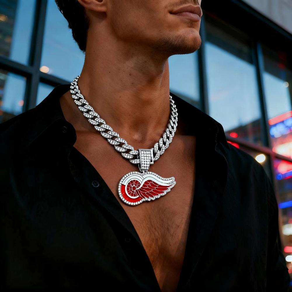 European and American Hip-hop Style Detroit Red Wings Drip Alloy Pendant Necklace