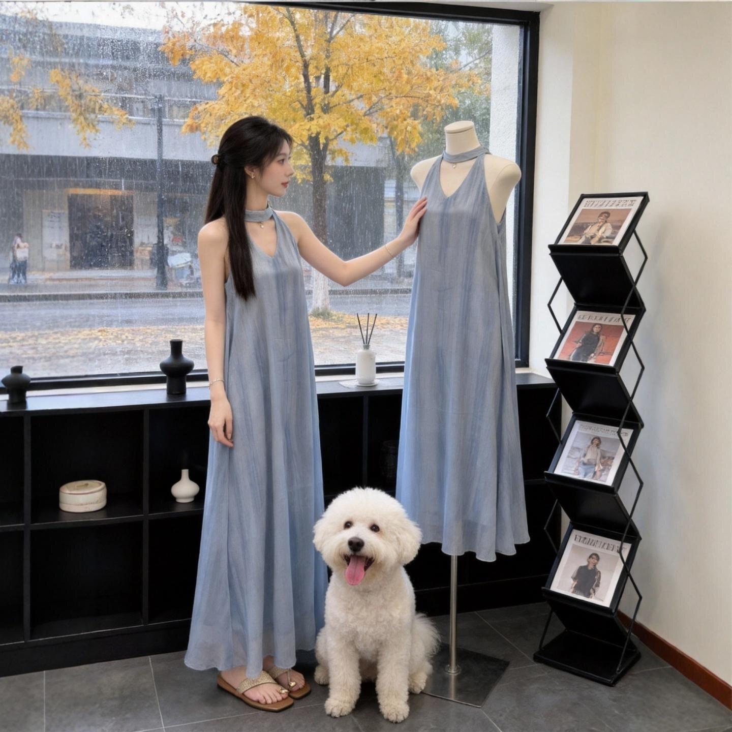 

French gentle wind neck V-neck dress women s spring and summer new loose temperament age-reducing holiday style dress 2XL синій