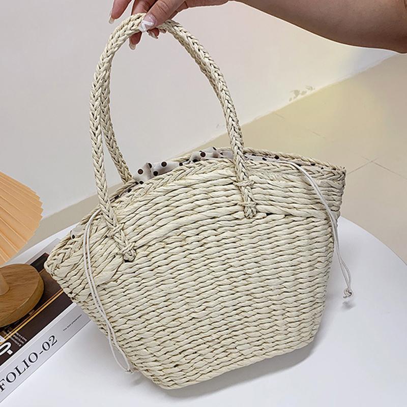 

Новая летняя соломенная сумка, женская тканая сумка из ротанга, сумка с ручкой на шнурке, большая вместительная полая сумка-тоут 40x8x25cm бежевый