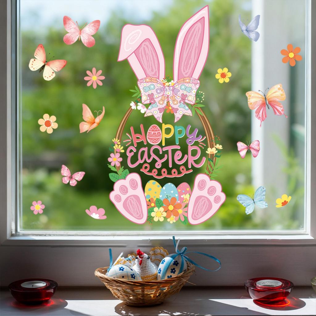 Easter Bunny Window Clings Cartoon Egg Stickers Cute Decoration For Home Classroom Nursery Shop Glass Display Decorations