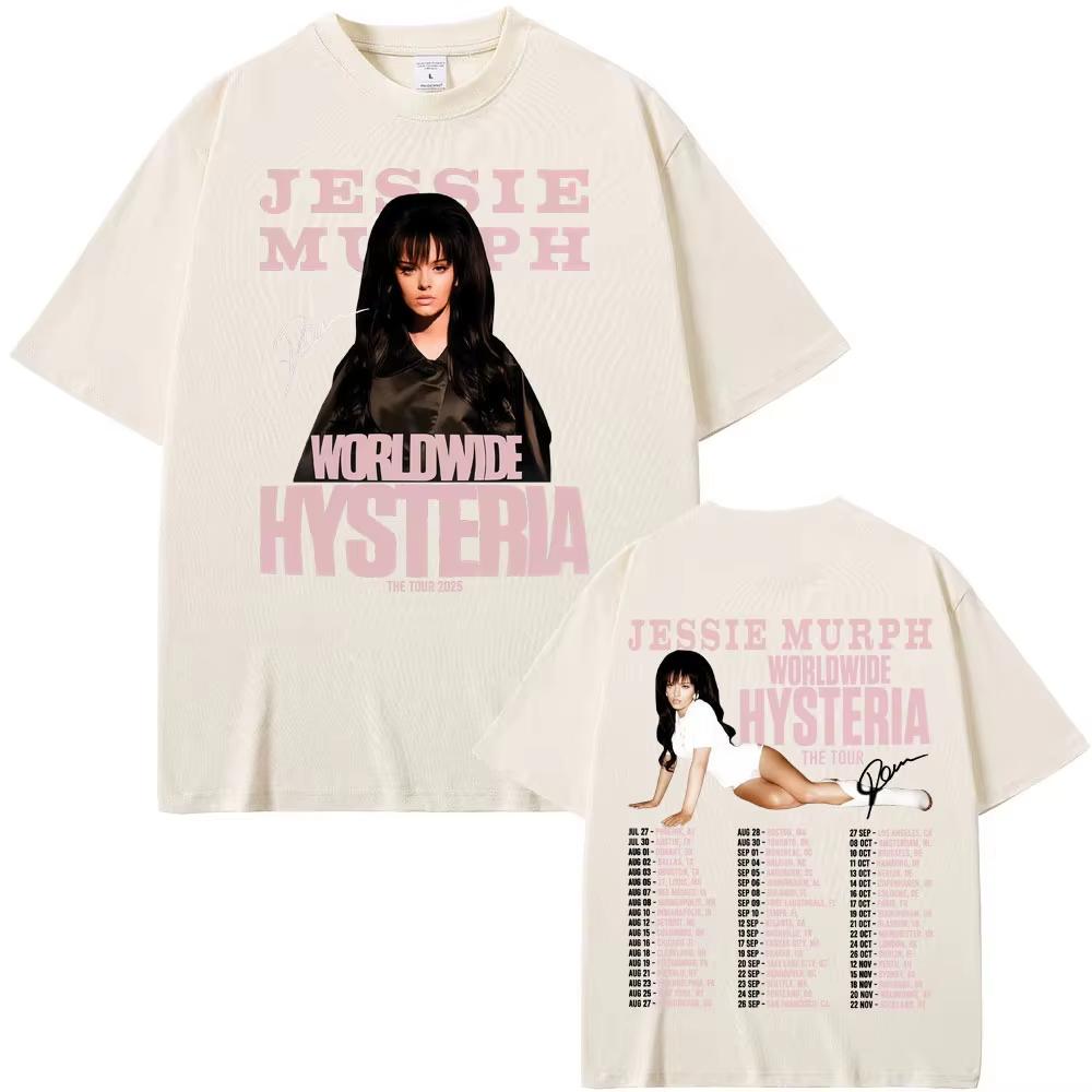 Jessie Murph Worldwide Hysteria Tour T Shirt 2026 Spring summer Fashion Hip Hop Music Sad Girl Concert Men Casual Cotton Top