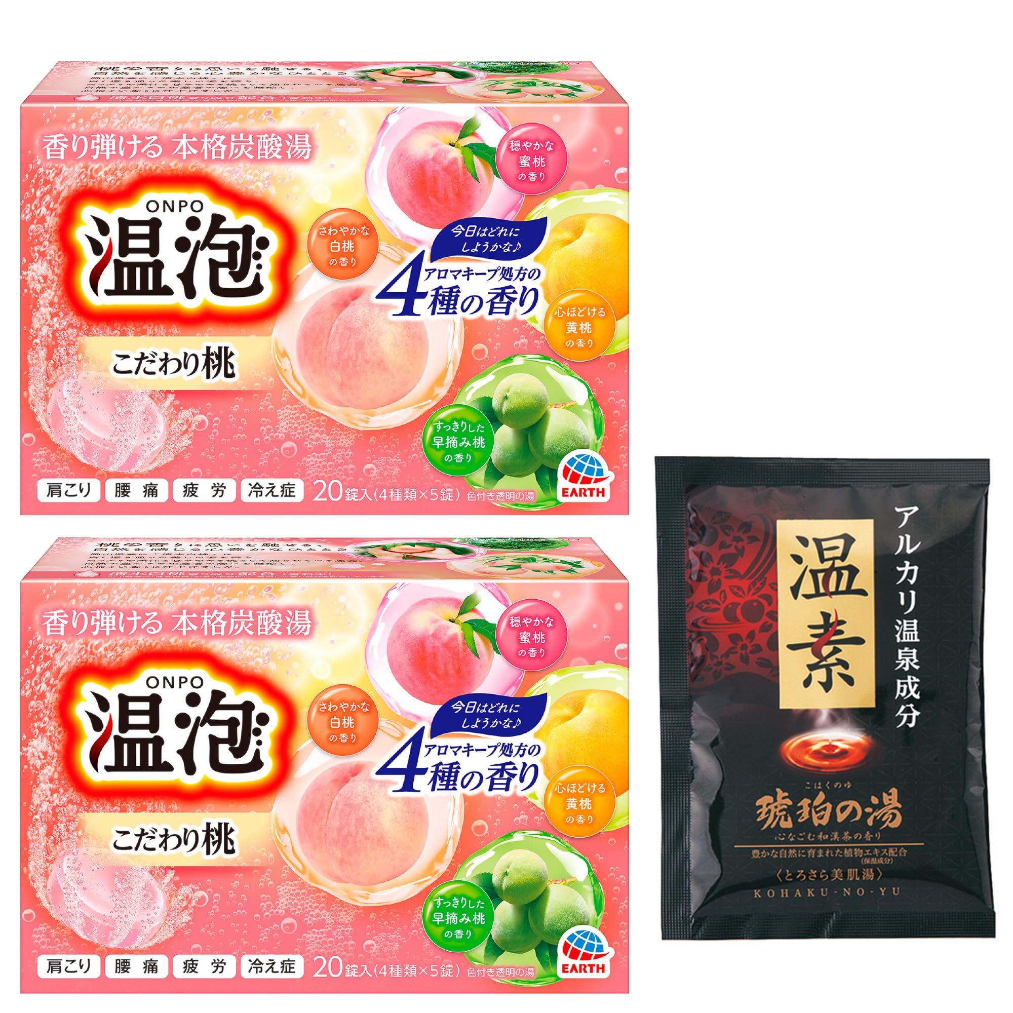 

ONPO Kojiri персиковая газированная горячая вода 20 таблеток x 2 Бонусная упаковка горячей янтарной лечебной соли для ванн Стимулирует циркуляцию крови Скованность плеч Низкая