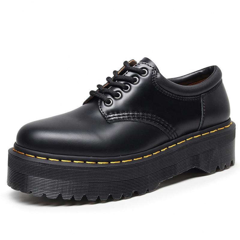 

Thick bottom hole punk small leather shoes women s low top, genuine leather British round head casual student muffin bottom short 34