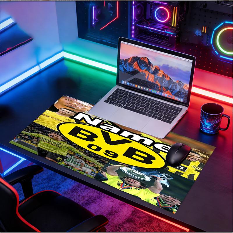 Custom Name Personalized Borussia Dortmund Pattern Mousepad, Laptop PC Desk Mat, Decorative Desk Mat for Home Keyboard Pad Gift