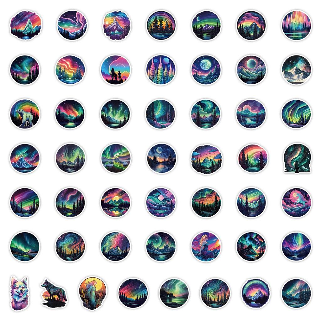 50 Waterproof Aurora Graffiti Stickers for Laptops, Suitcases, Cars & Journals