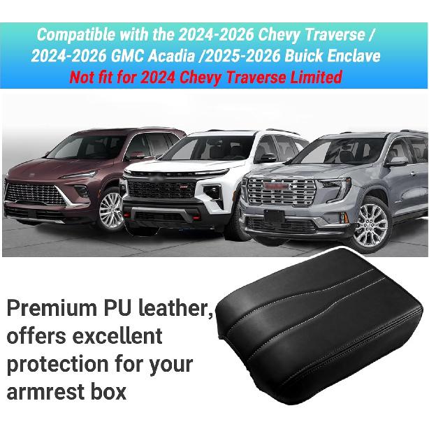 Center Console Armrest Cover Compatible With2024-2026 Chevy Traverse/2024-2026 GMC Acadia/2025-2026 Buick Enclave Interior Accessories, Leather
